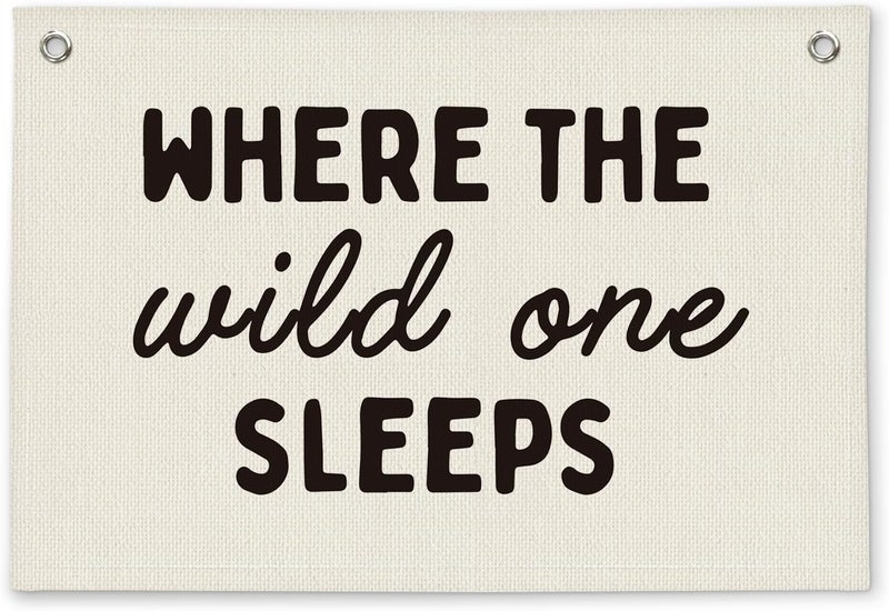 ETVISO Where the Wild Ones Kids Room Decor - Linen Banner Wall Hanging Canvas Banner Flag Decor for Kids Toddler Bedroom Nursery Playroom - Image 1